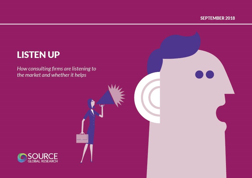 Report front cover - Listen Up: How consulting firms are listening to the market and whether it helps